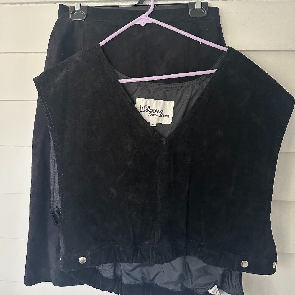 VINTAGE Wilsons Leather Vest & Skirt Black Leather Western Style Size M, Size 14
